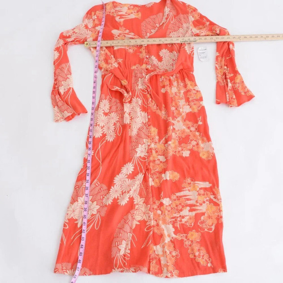 Free People Mixed Print Twist Orange Floral Boho  Maxi Dress XS - Picture 4 of 16